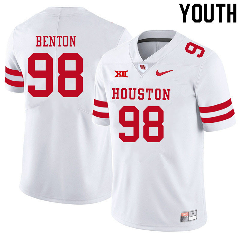 Youth #98 Justin Benton Houston Cougars College Big 12 Conference Football Jerseys Sale-White - Click Image to Close